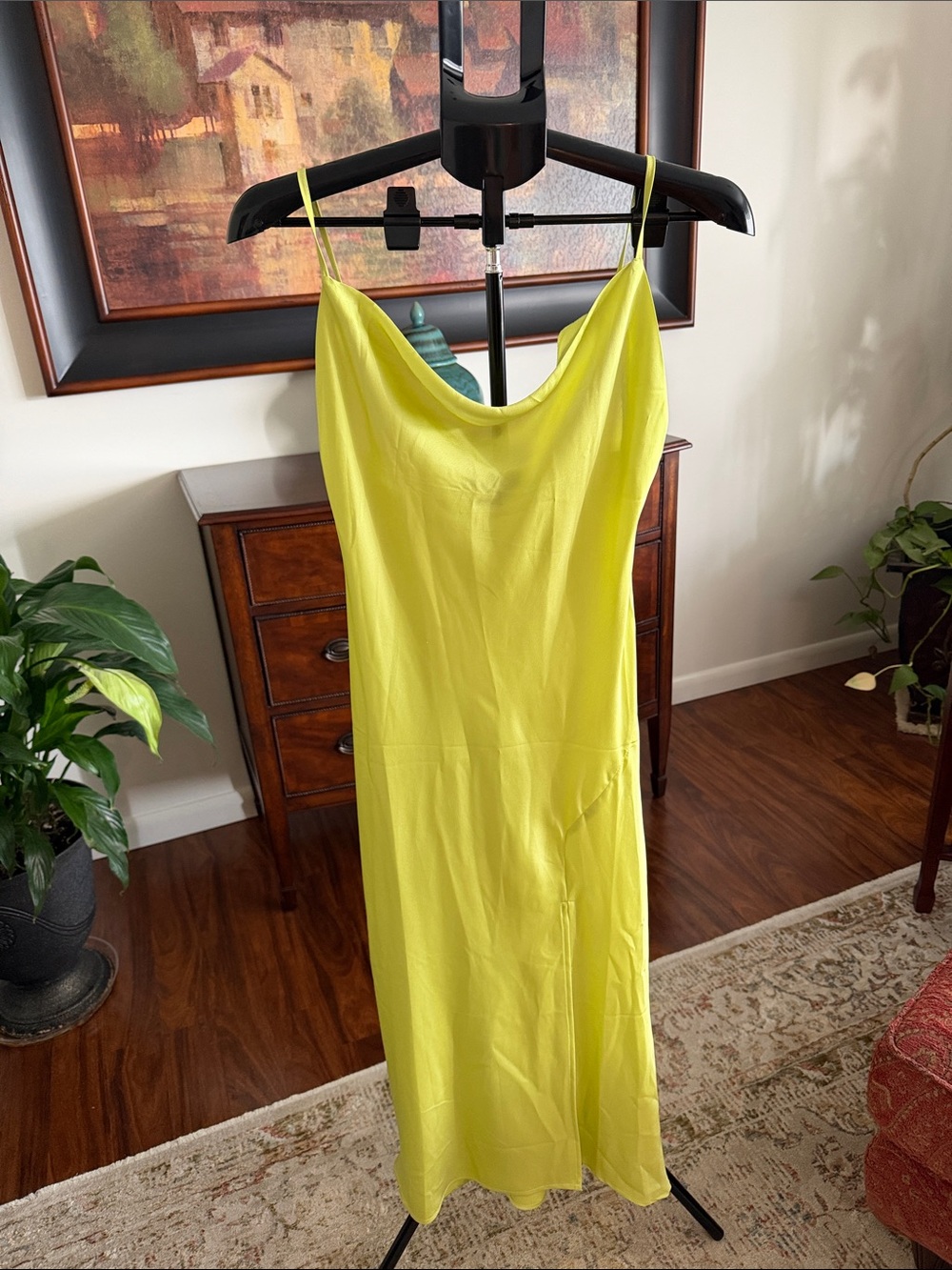 Lime Green Cowl Neck Slip Midi Dress